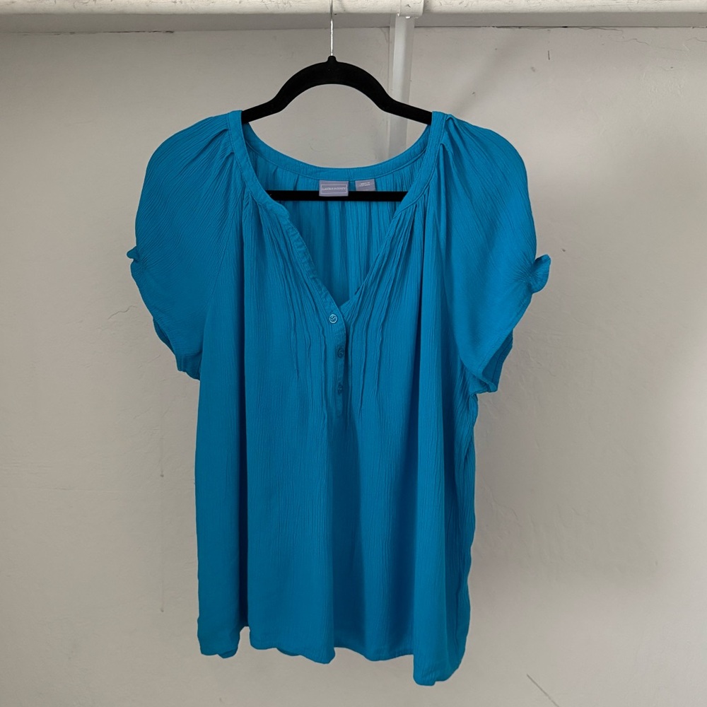 Bundle 3 for 50% off Laura Scott Vivid Turquoise Crinkle Rayon Peasant Blouse